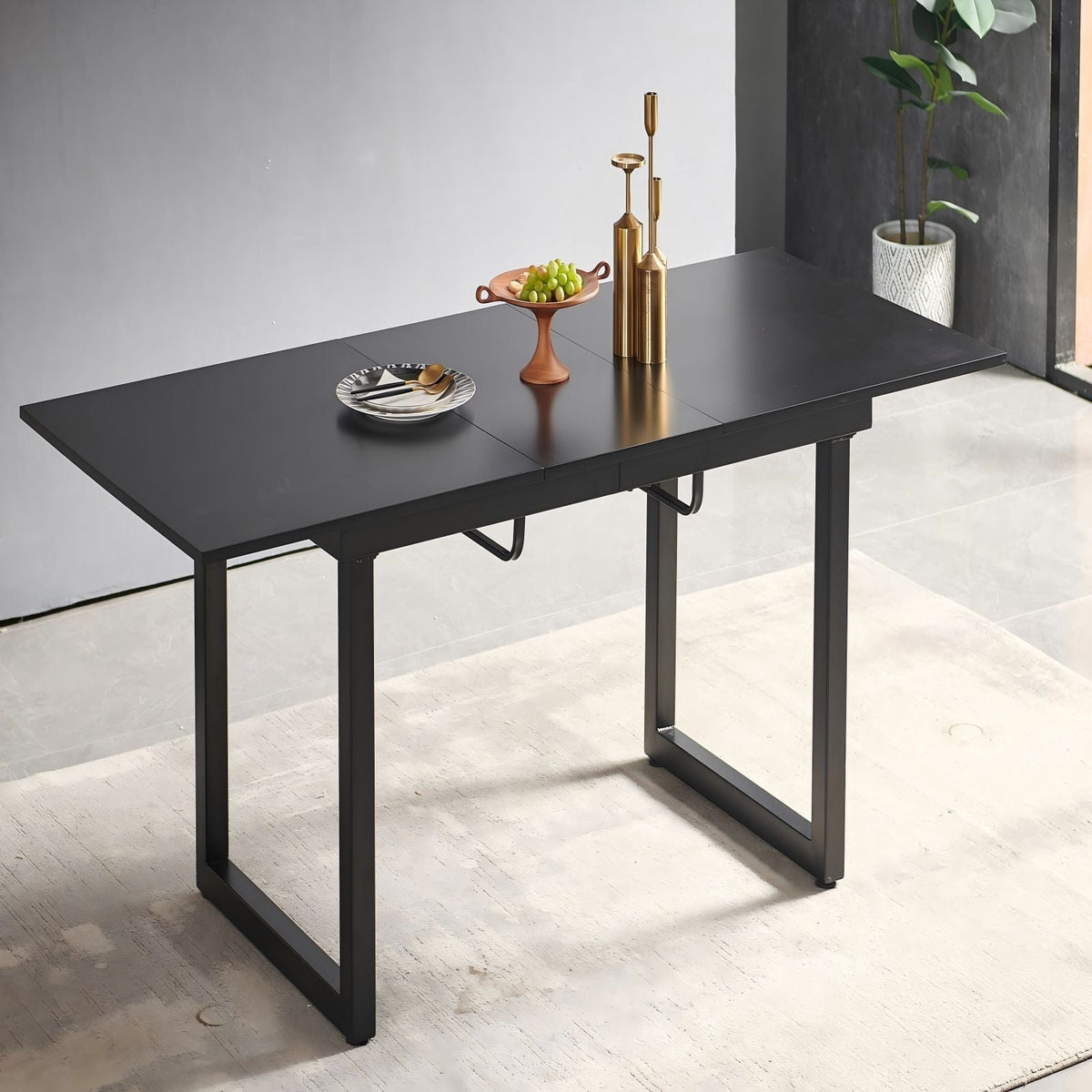 Square Extendable Dining Table With Metal Leg, Modern Space Saving Kitchen Table For Living Room - view 10