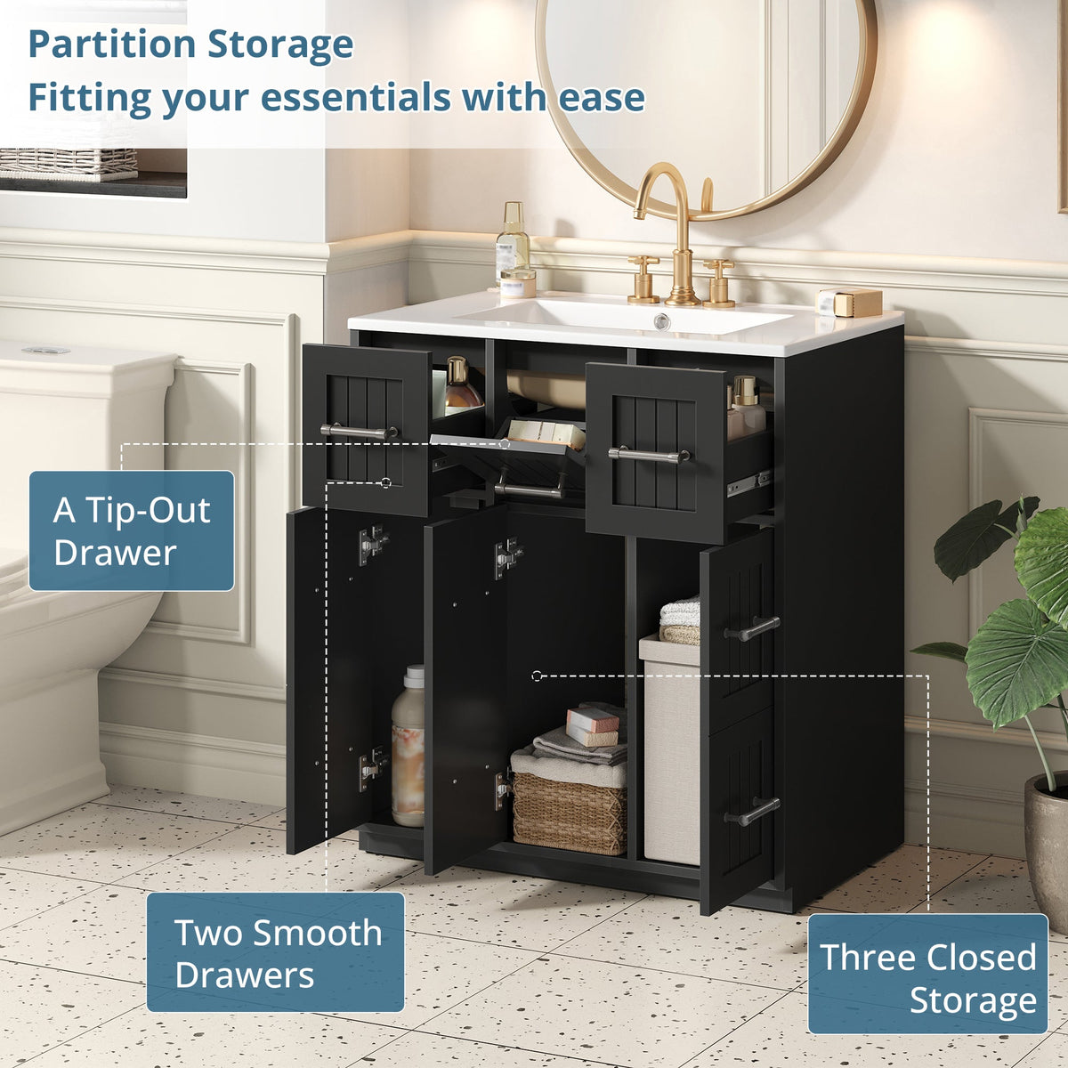 30-Inch Bathroom Vanity with Undermount Sink and Drawers