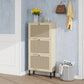 Rattan 3 Door Shoe Rack, Freestanding Modern Shoe Storage Cabinet