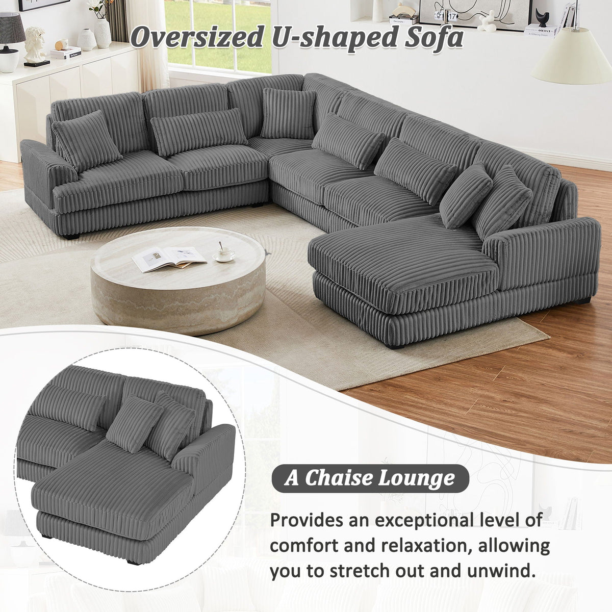 Oversized Sectional Sofa U - Shaped Sofa Couch Modern Sofa Upholstered In Soft With A Chaise Lounge For - view 8