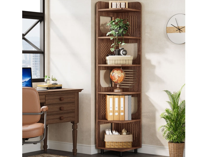 71.65" Tall 6-Tier Rustic Corner Bookshelf