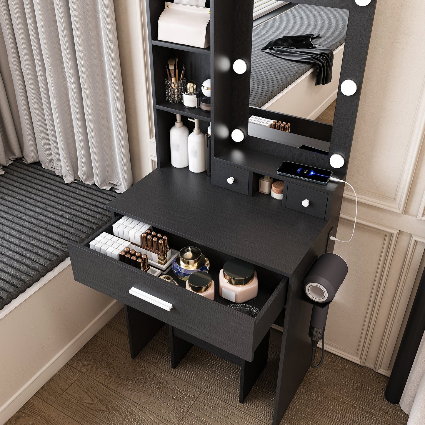 Vanity Table with Mirror & Adjustable LED Lights