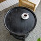 Round Three Tiered Side Table with Rattan Shelf