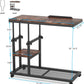 Rustic 32” Width Adjustable C-Shaped End Table with Wheels