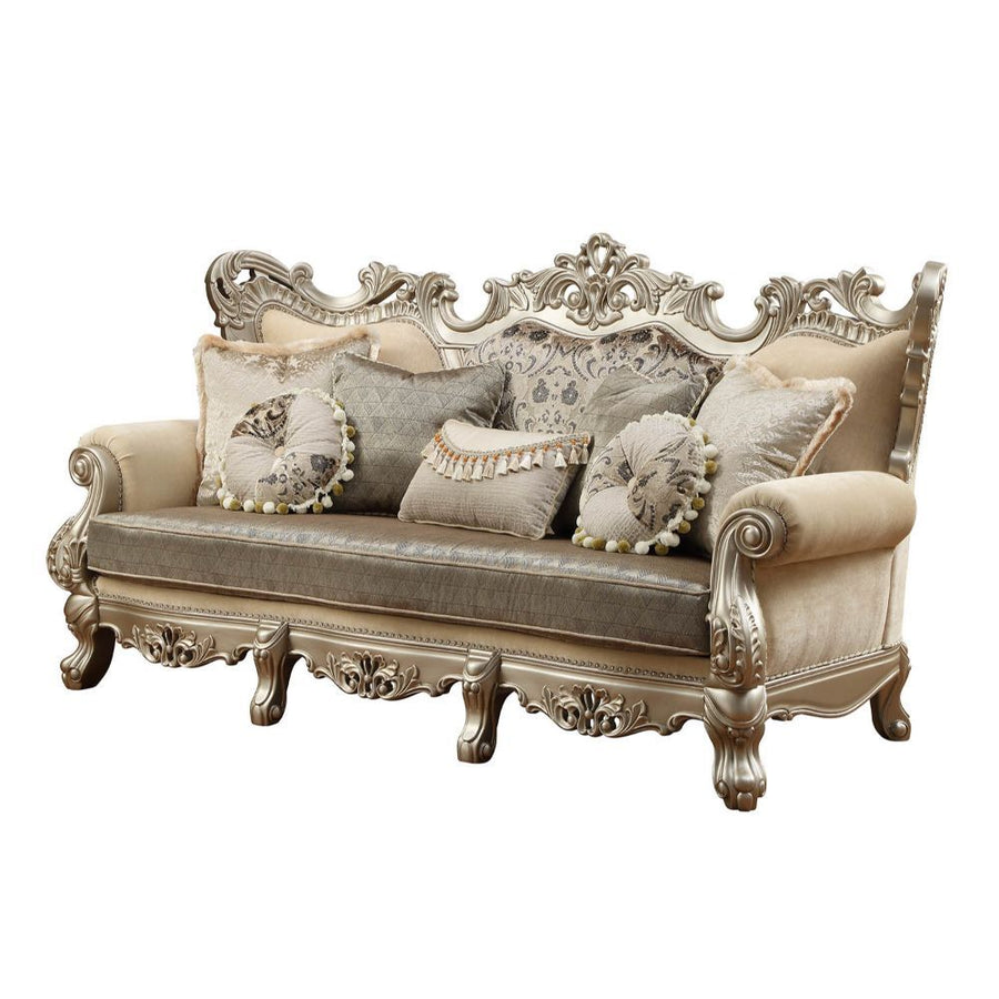 Ranita - Sofa With 7 Pillows - Fabric & Champagne