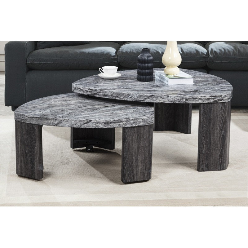 Granite Gray Marble-Look Coffee Table Set