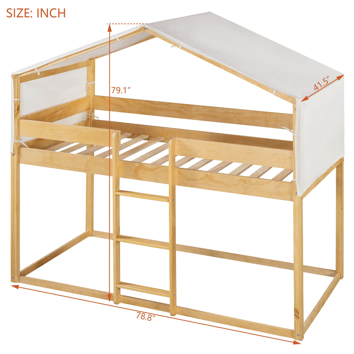 Twin Over Twin Wood Bunk Bed with Tent