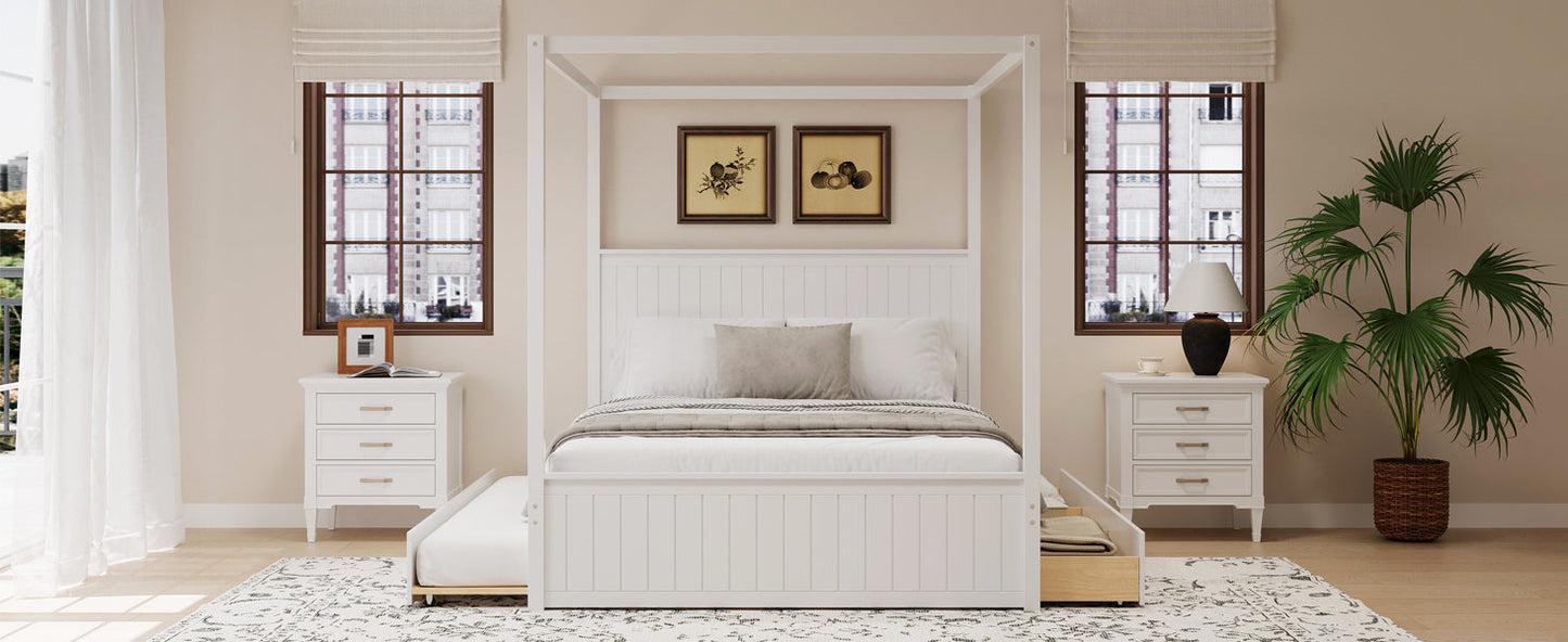 Modern Queen Size Canopy Platform Bed with Trundle