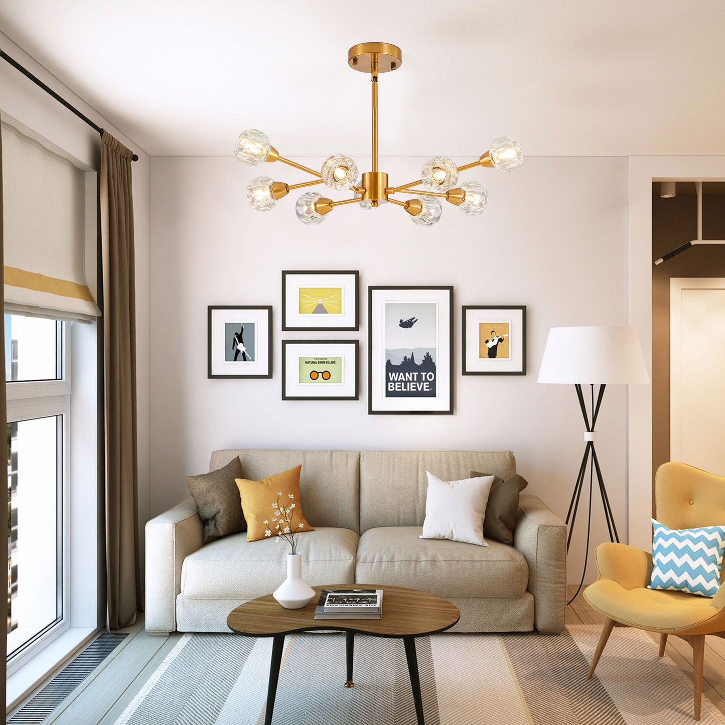 Modern Crystal Golden Chandelier 9 Lights Fixture