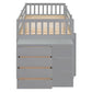 Twin Over Twin Bunk Bed with 4 Drawers and 3 Shelves - Gray
