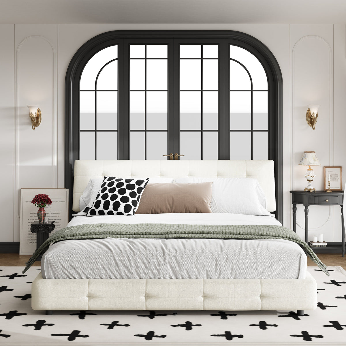 King Size Bed Frame with Tufted Headboard