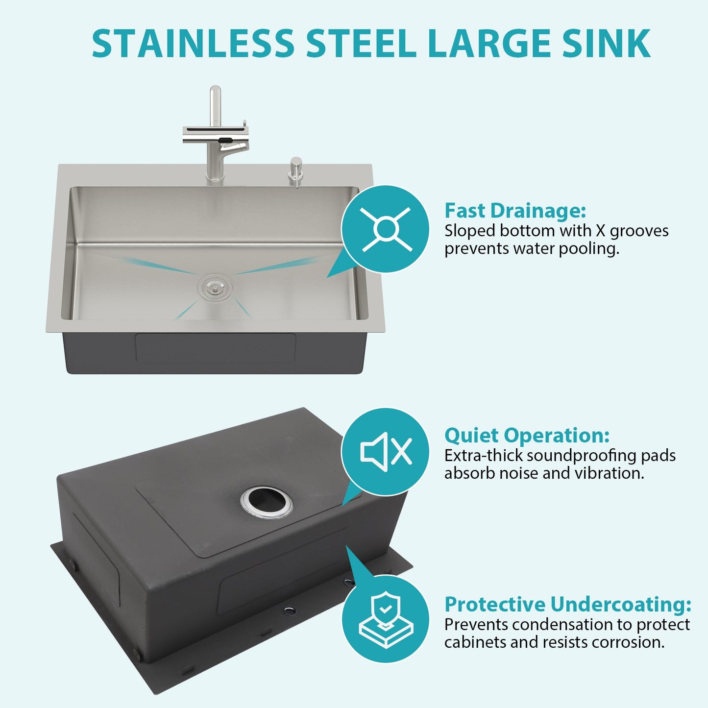 30" Drop-in Kitchen Sink with Pull-out Faucet and Soap Dispenser
