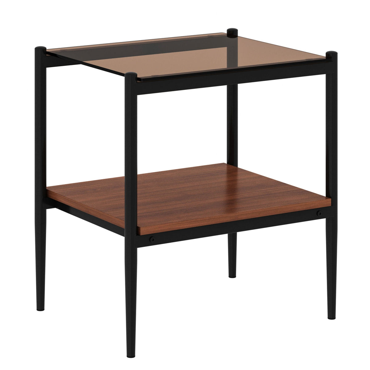 Modern Rectangle End Table (Set of 2) With Tempered Glass Tabletop And Layer - Brown - view 4