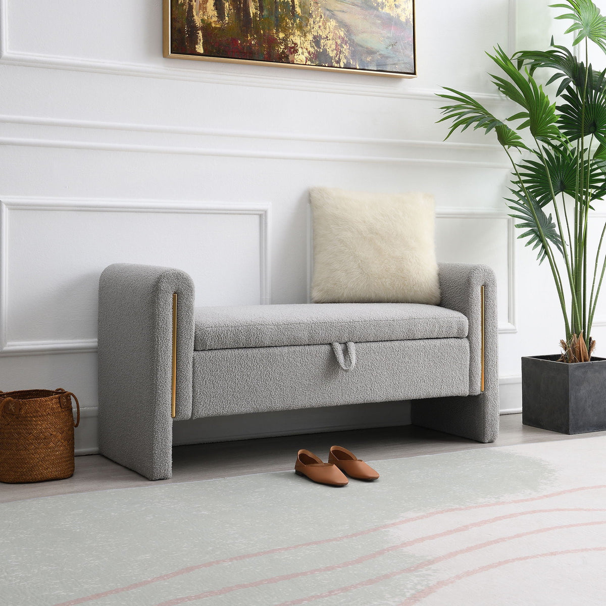 Modern Teddy Upholstered Large Bed End Bench With Arms And Storage - view 20