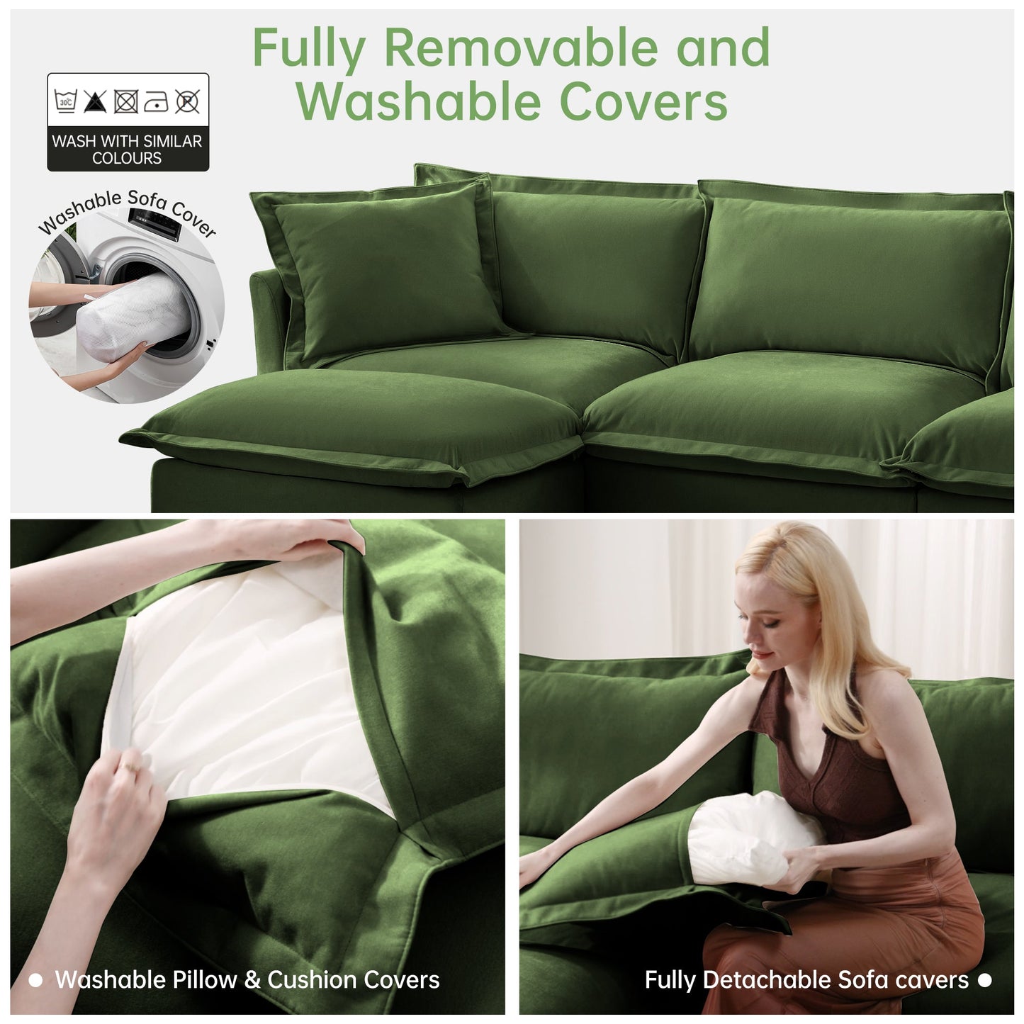 Slipcovered U Shape Sectional Deep Seat Sofa