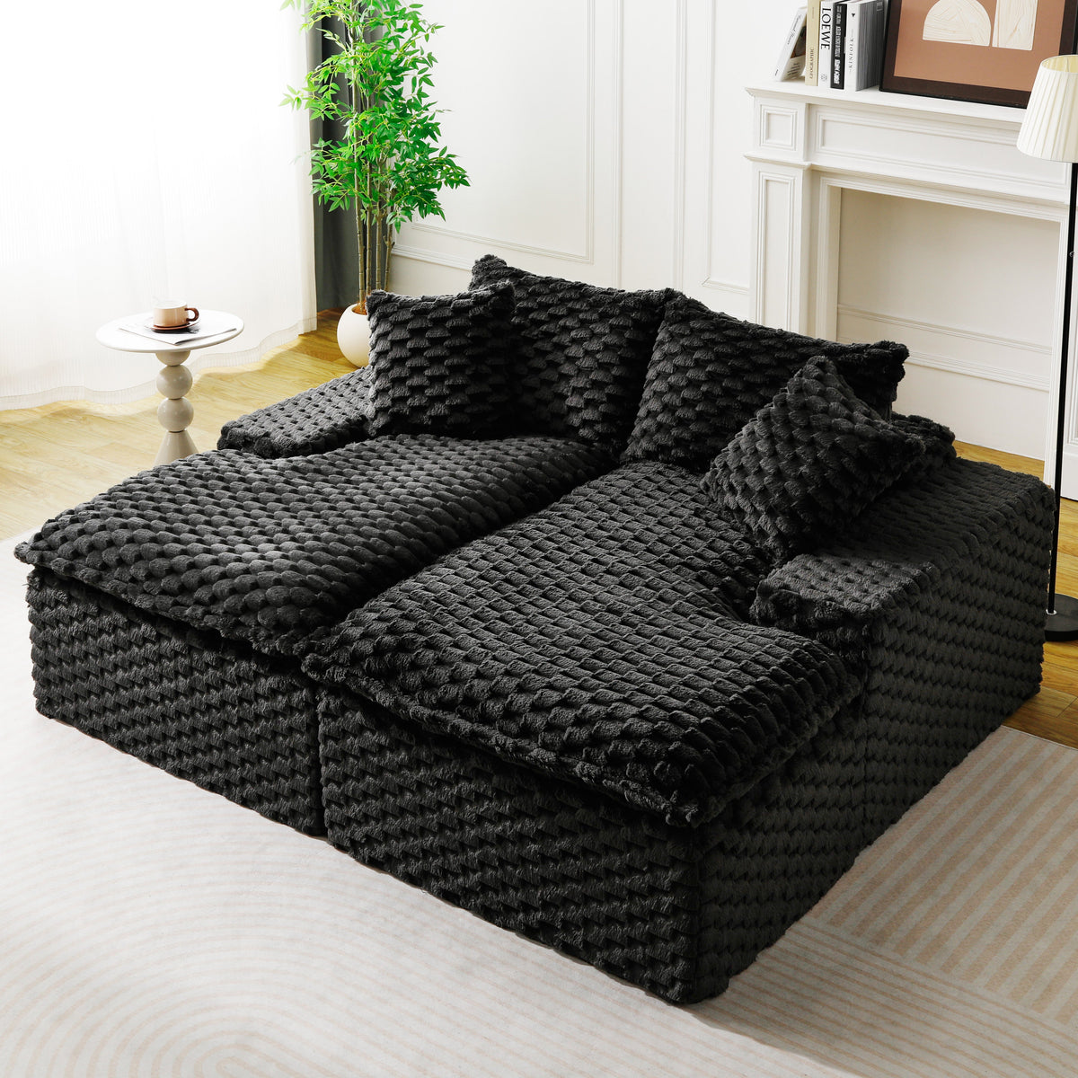 Black Turtle Velvet Double Chaise Lounge