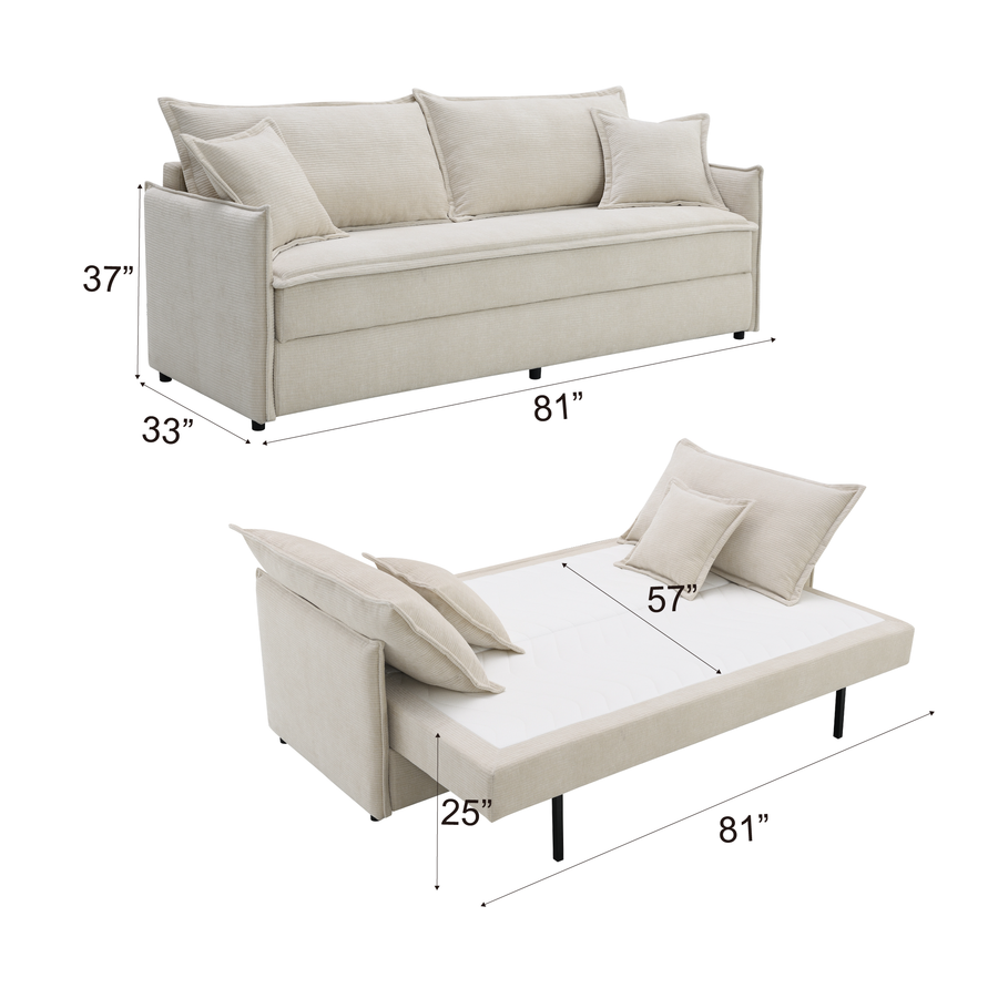 Elisea Beige Fabric Sleeper Sectional Sofa