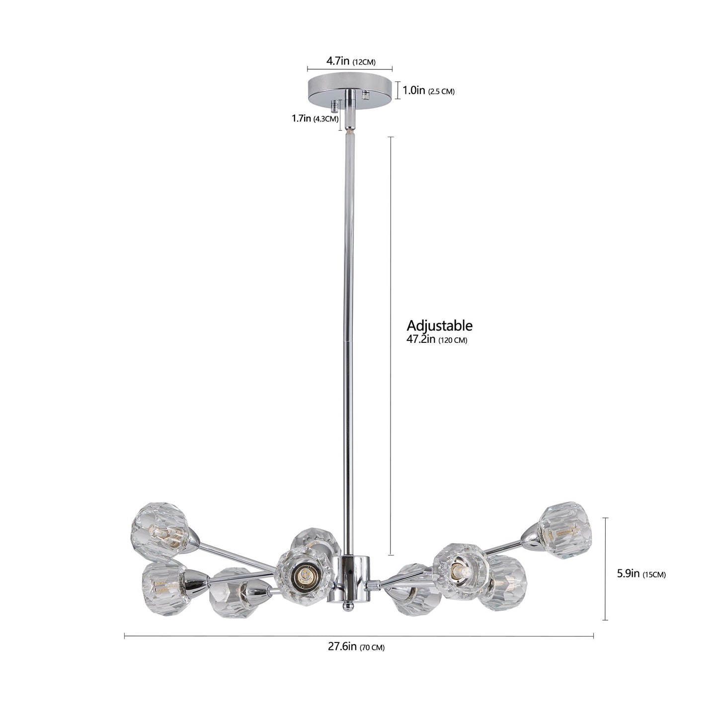 28" Modern Crystal Chandelier With 9 Lights