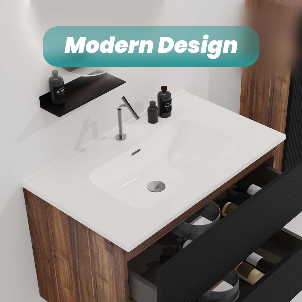 Glossy White Ceramic Integrated Sink