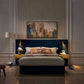 King Size Velvet Bed Frame with Vertical Channel Tufted Wingback Headboard