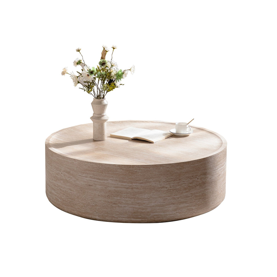 39.37" Round Coffee Table with Mars Pattern - Beige