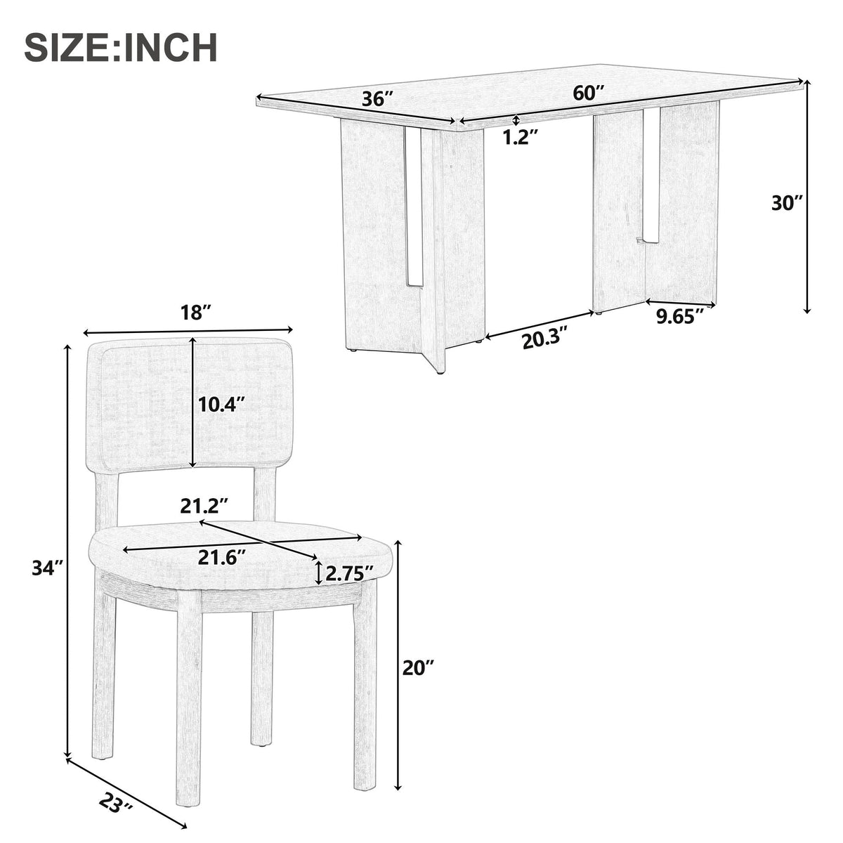 Dining Table Set With 6 Upholstered Chairs, Rectangular Table With Cutout Legs - view 8