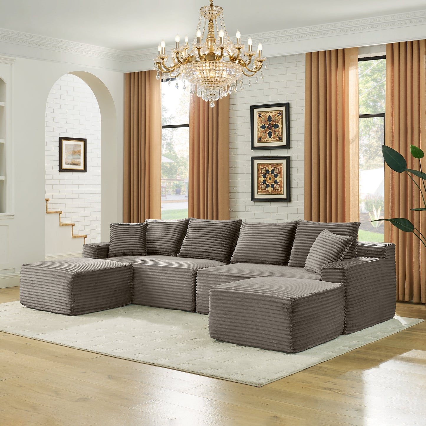 115" Comfy U-Shaped Sectional Modern Boneless Corduroy Couch