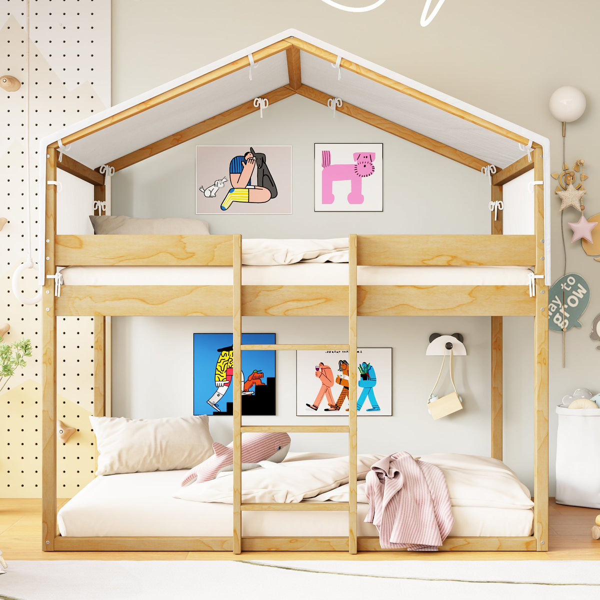 Twin Over Twin Wood Bunk Bed with Tent