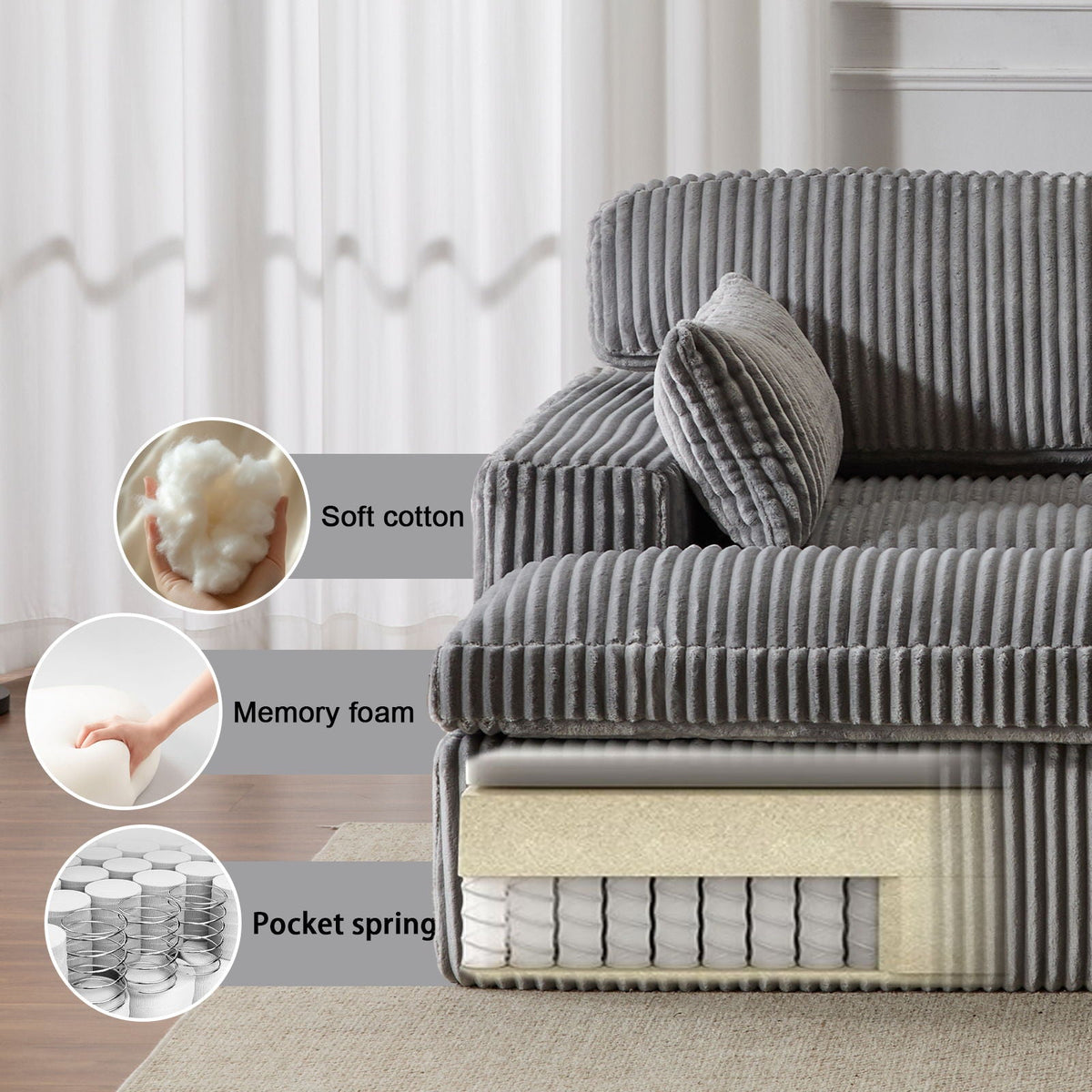 Double Chaise Lounge Chair, Oversized Upholstered Sleeper Cloud Couch - view 18