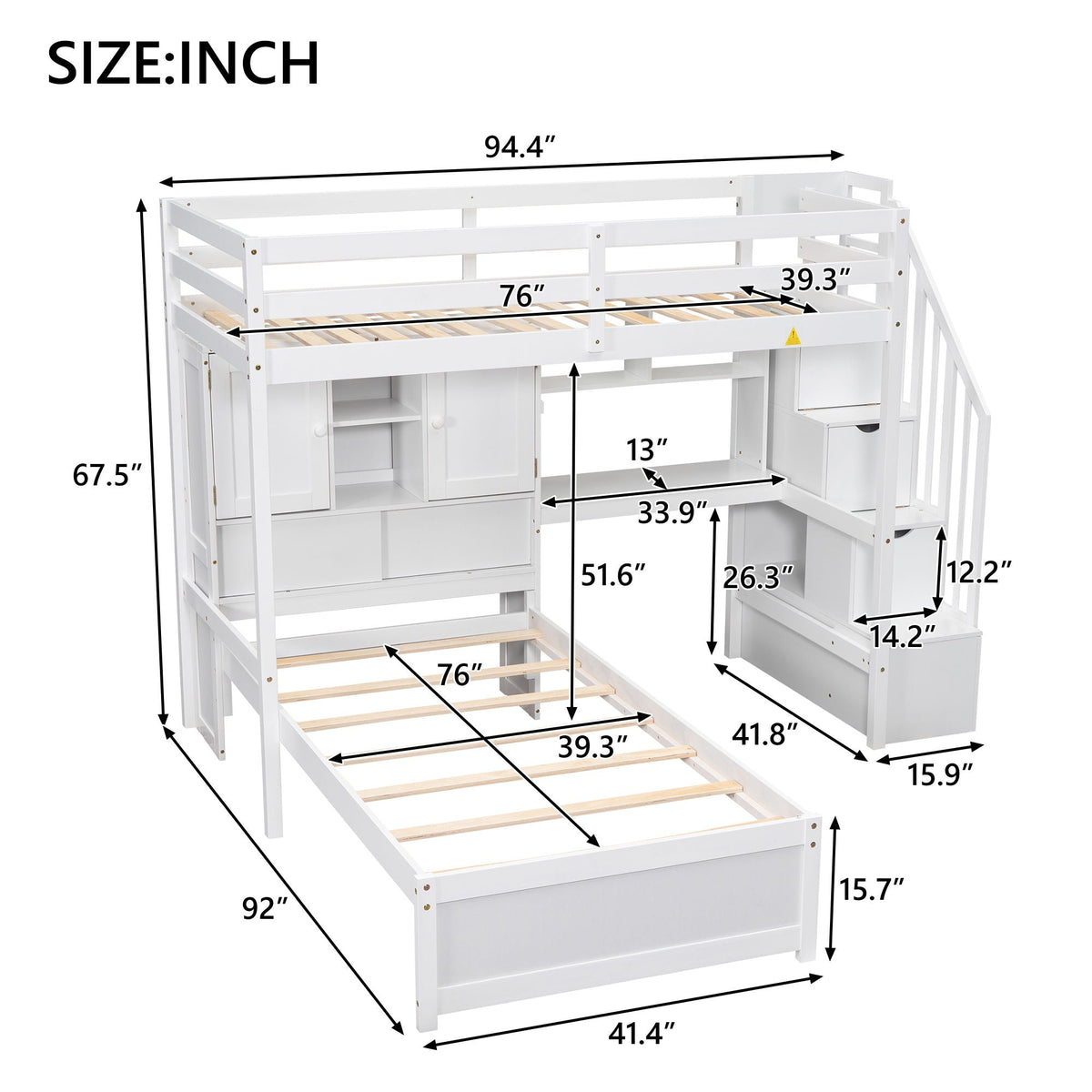 Loft Bed With Built In Desk And Staircase - view 7