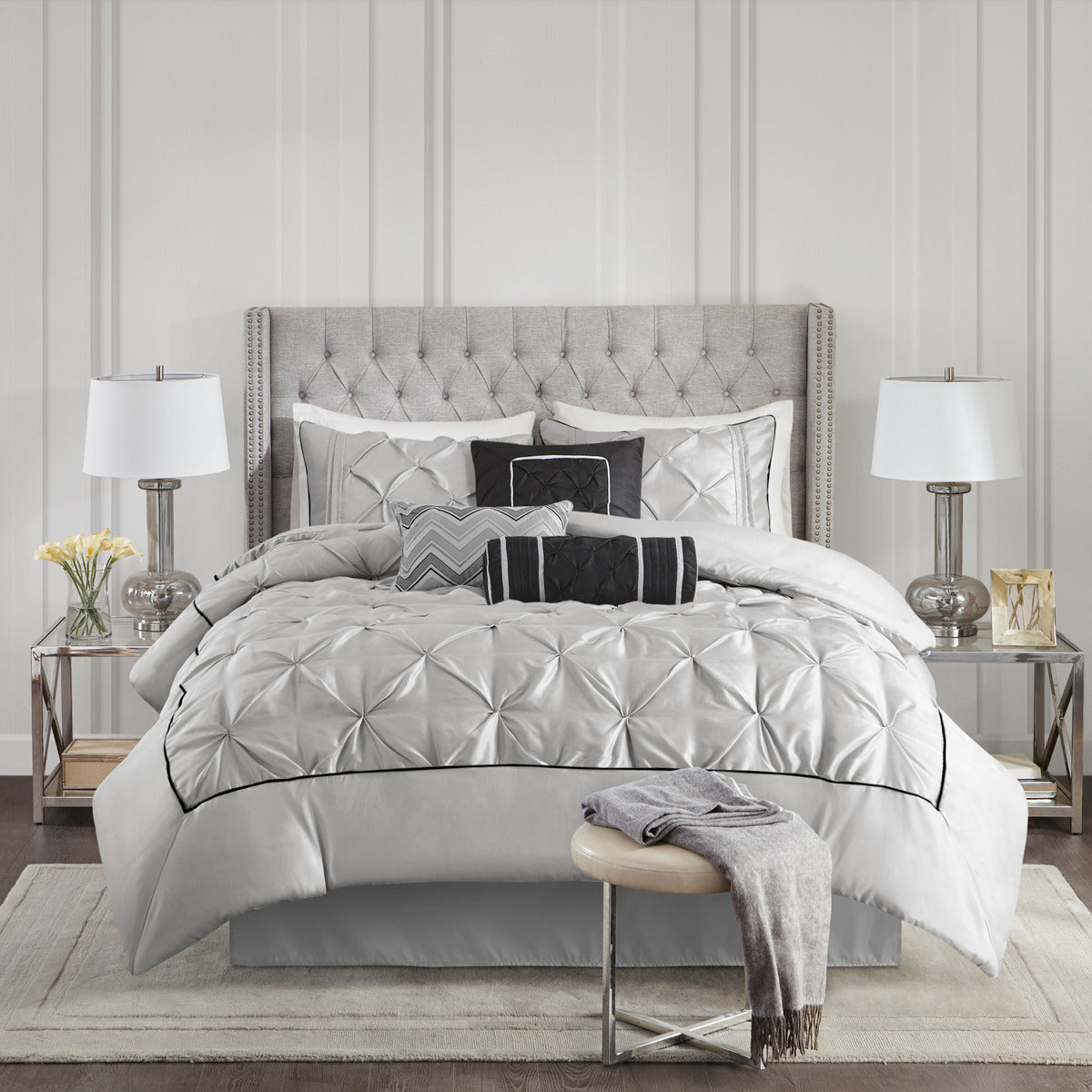 7 Piece Tufted Comforter Set Grey Full