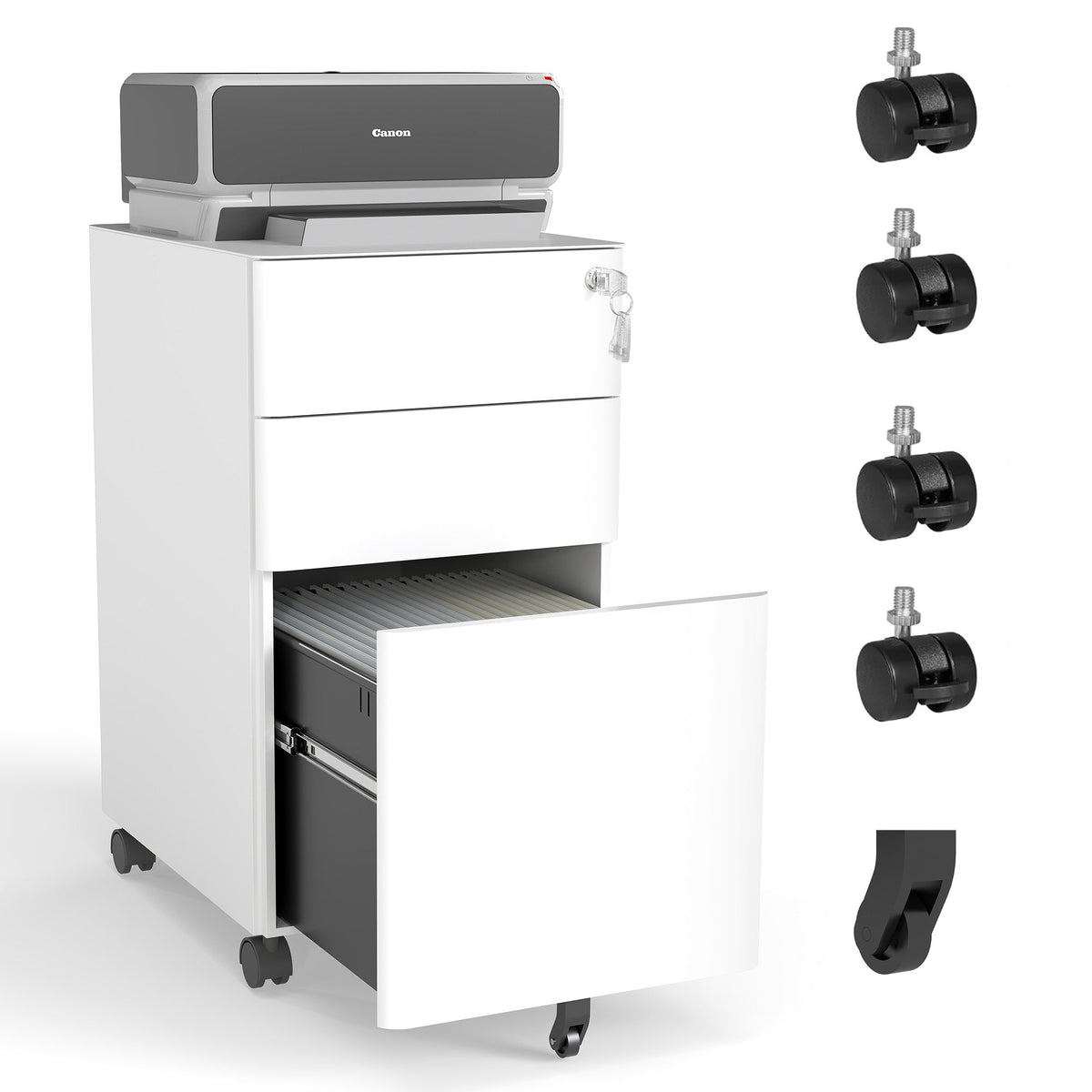 3-Drawer Mobile File Cabinet with Lock