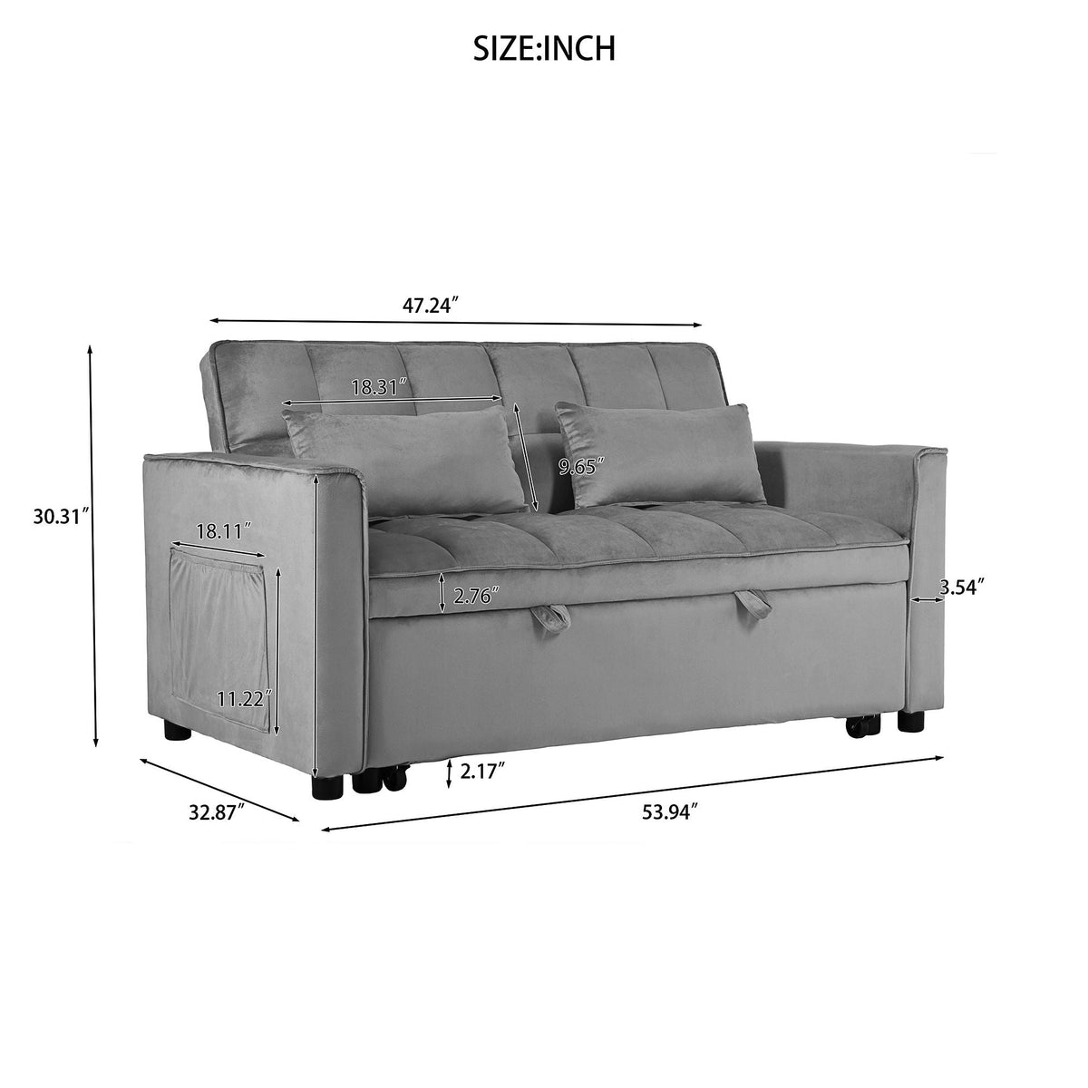 3 In 1 Pull Out Couch Convertible Sofa Bed With Reclining Backrest - view 13