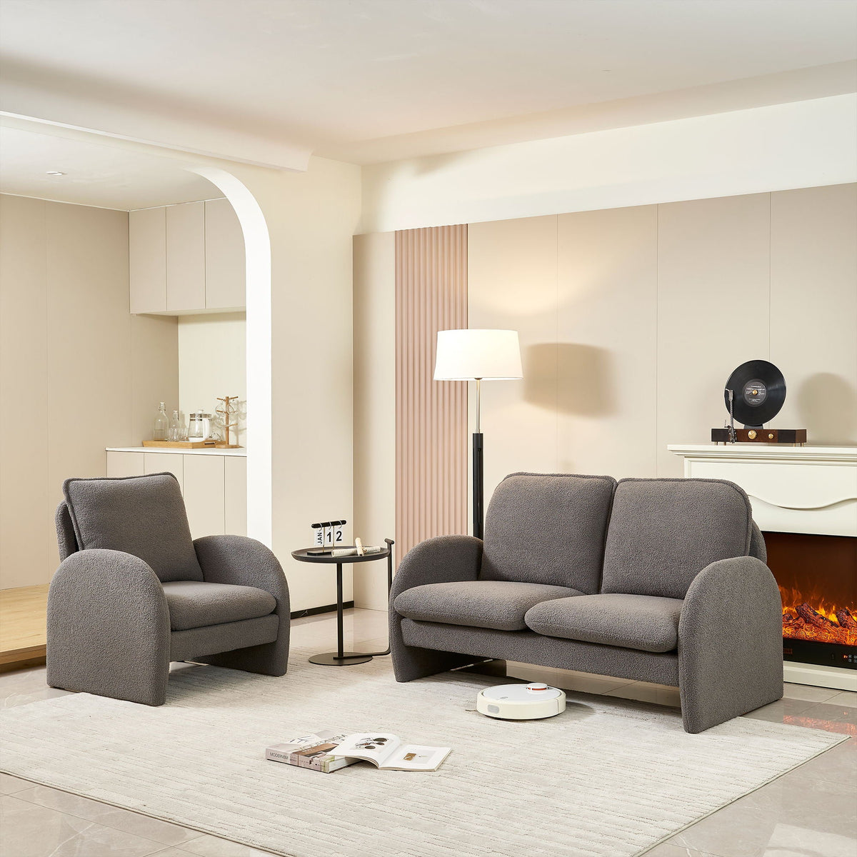 Loveseat Sofa Small Couch For Living Room, Sherpa Fabric Upholstered Loveseat Sofa Couch, Small Loveseat Sofa - view 9