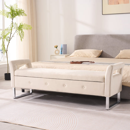 67.91" Wide Velvet Storage Soft Bench with Armrests