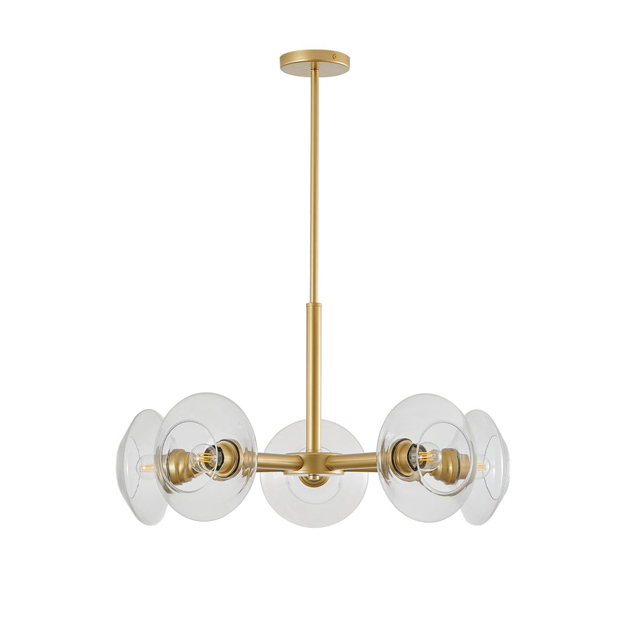 Modern Gold 5-Light Sputnik Chandelier with Clear Glass Shades - 26"