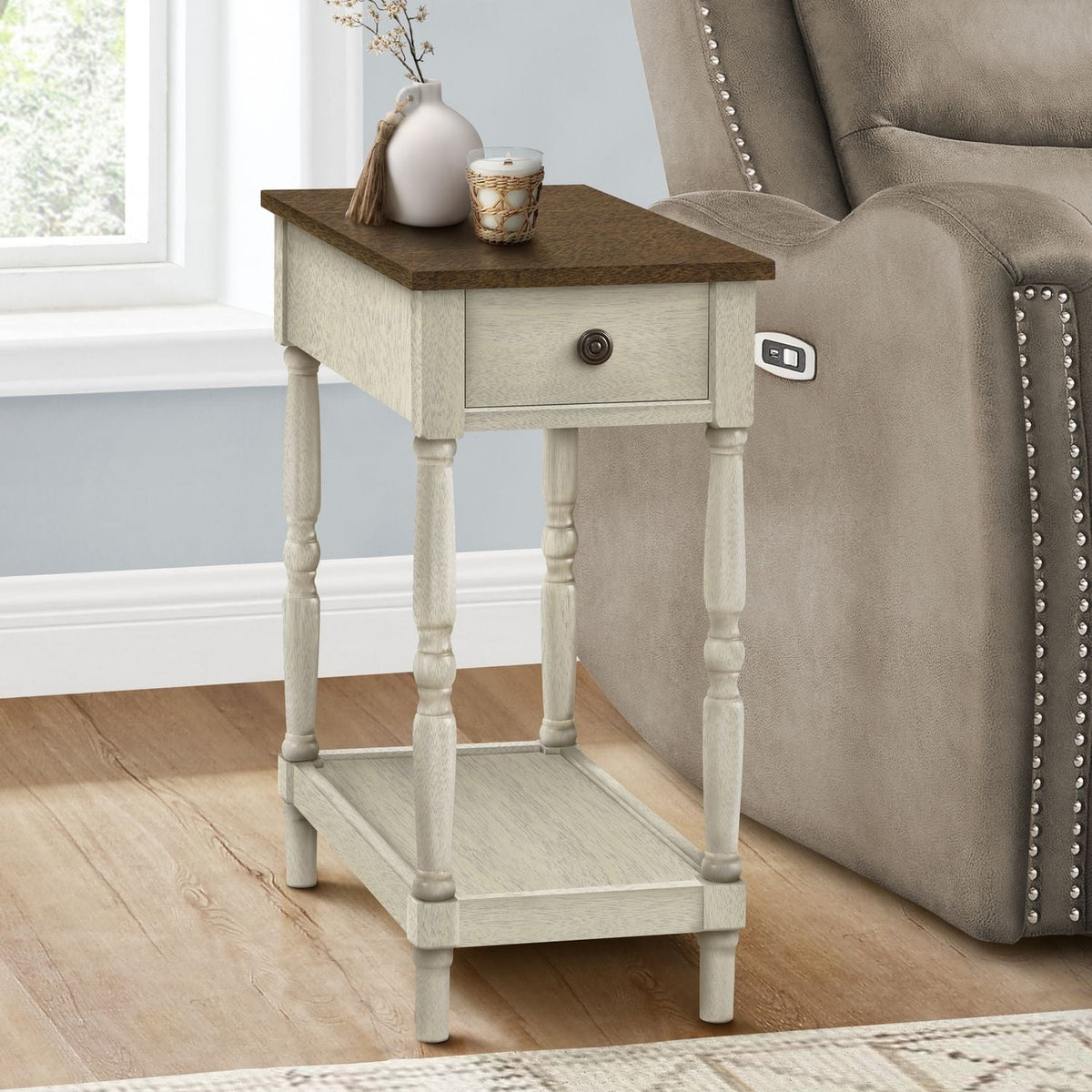 Accent End Table, 2 Tier, Storage Drawer, Traditional Stylish Design - view 6
