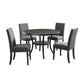 Biony Espresso Wood Dining Set with Gray Fabric Nailhead Chairs