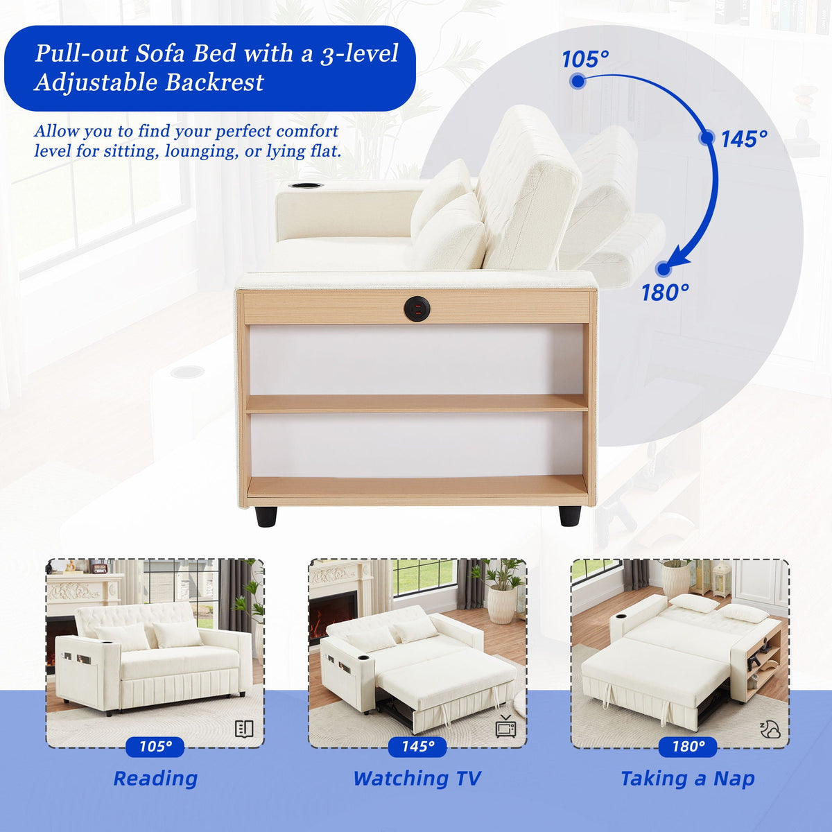 Pull-Out Sofa Bed Convertible Couch With Adjustable Backrest For Living Room - view 10