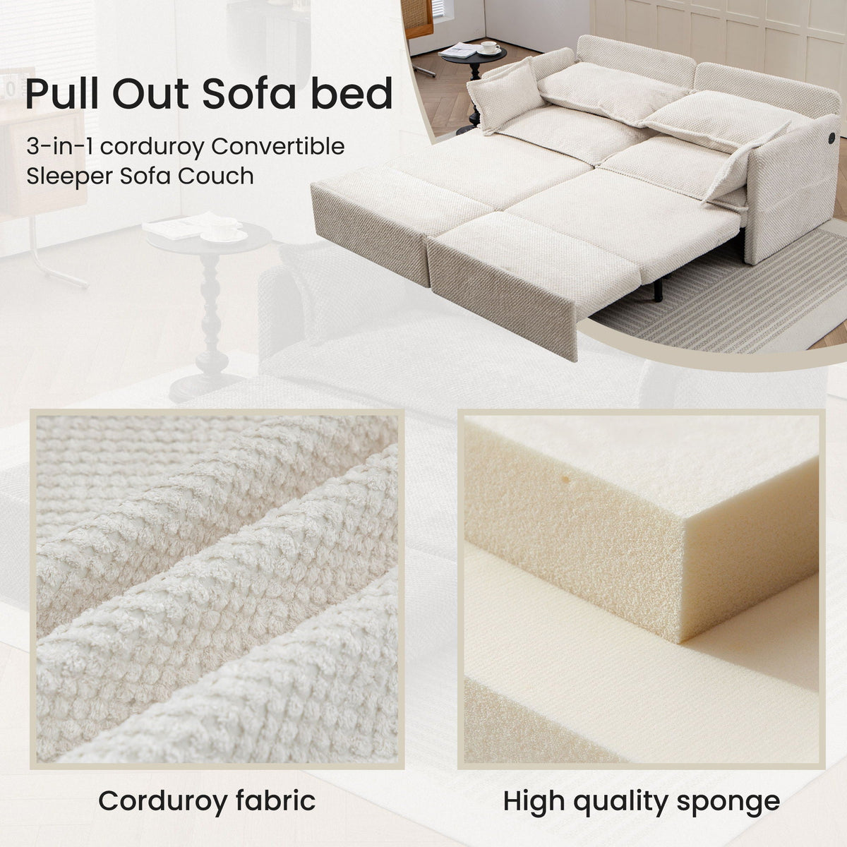 Pull Out Sofa Bed, Convertible Sleeper Sofa Couch, Side Storage, And USB / C - Type Charging Ports Chair - view 8