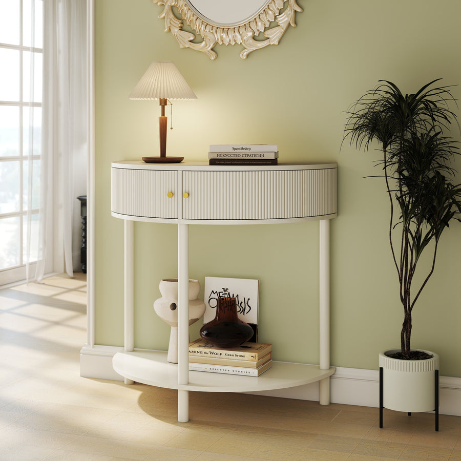 Artisan-Crafted Wave-Pattern Demi-Lune Console Table