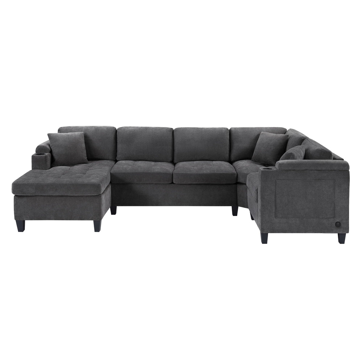 U Shaped Sectional Sofa, Corner Living Room Couch With Built In Cup Holders, Storage, USB Ports - view 2