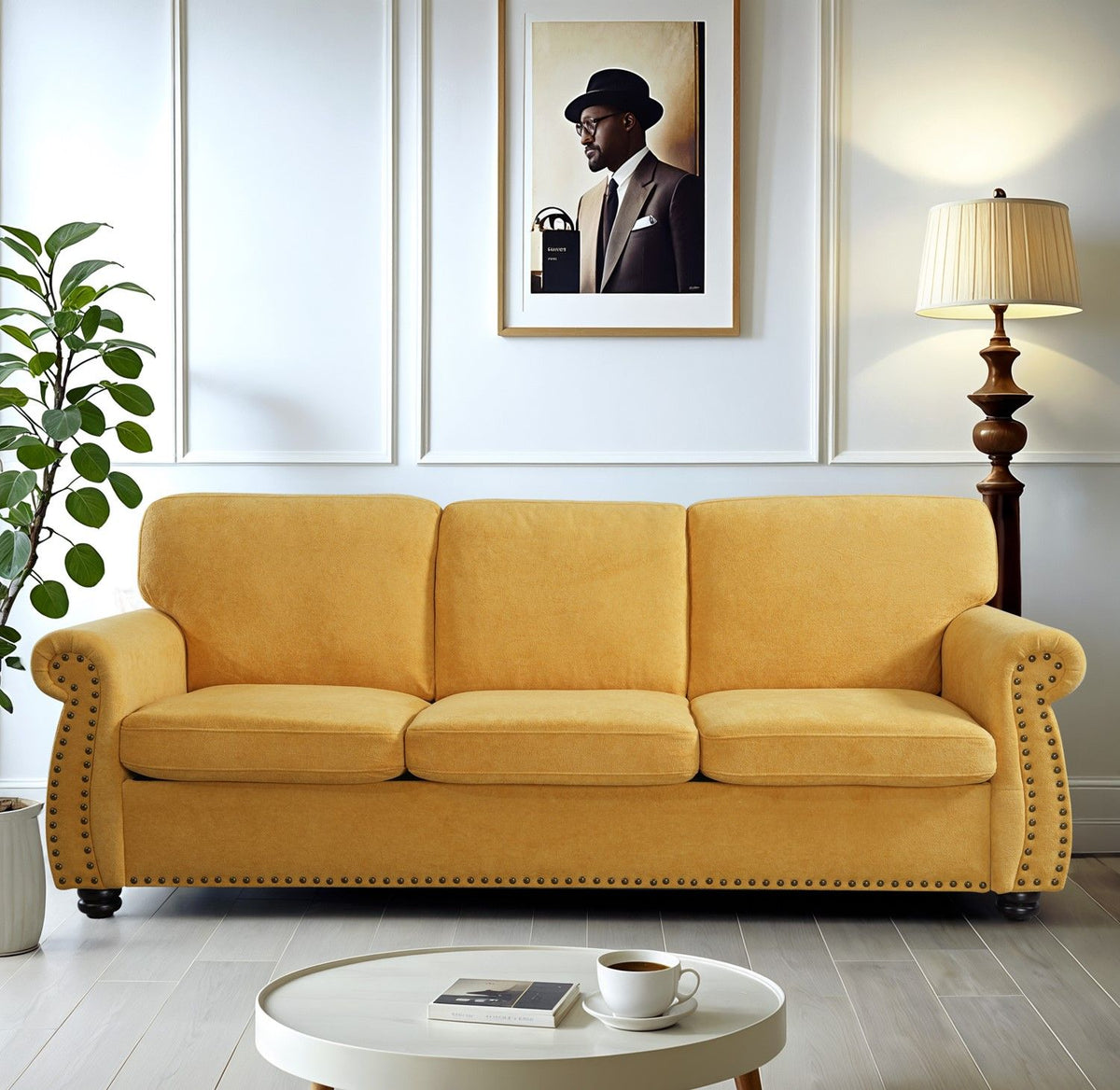 Soft Sofa, Upholstered 3 Seater Couch With High Density Foam, Loose Back Cushions And Turned Legs - view 9