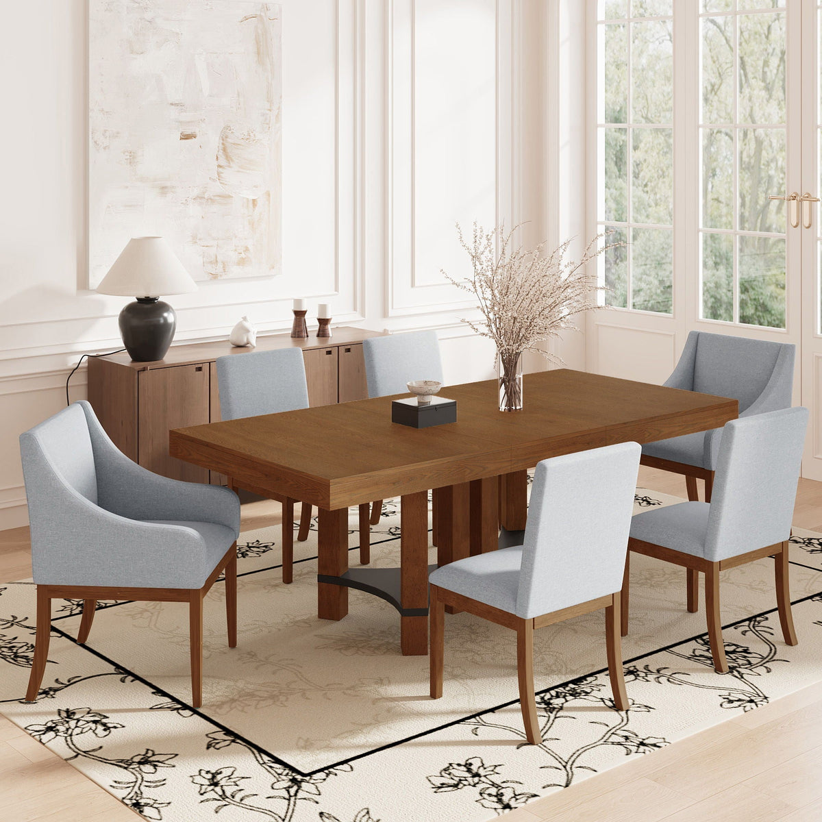 Topmax - 7 Piece Rustic Extendable Dining Table Set With Removable Leaf, 2 Arm Chairs And 4 Armless Chairs - view 5