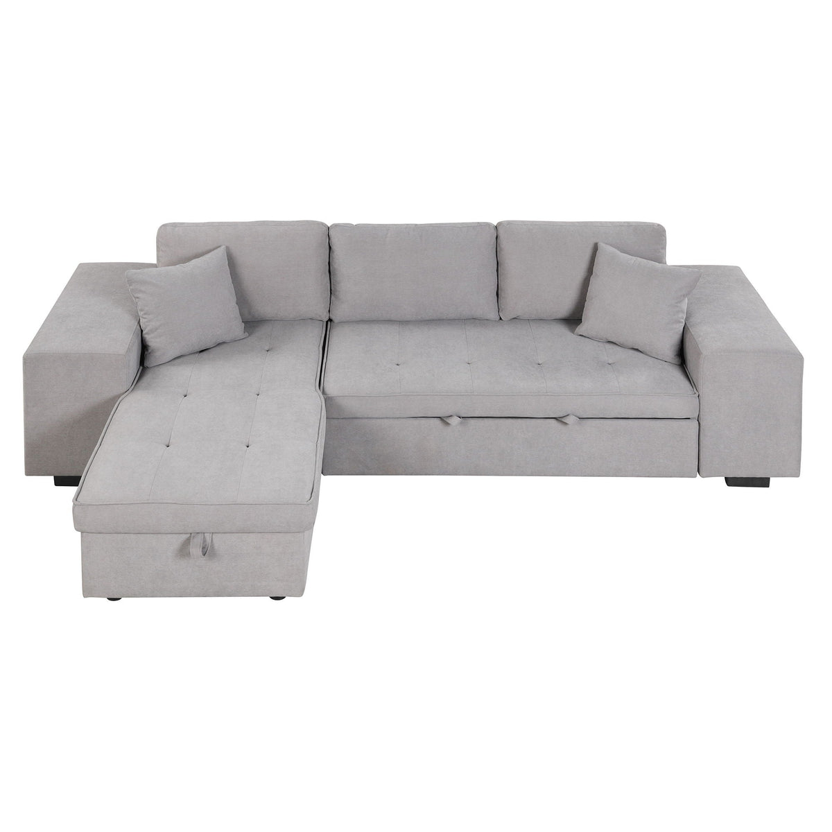 Modern L-Shape 3 Seat Reversible Sectional Couch, Pull Out Sleeper Sofa With Storage Chaise And 2 Stools For - view 2