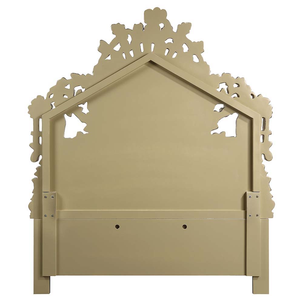 Bernadette - Eastern King Bed - White Synthetic Leather Fabric & Gold