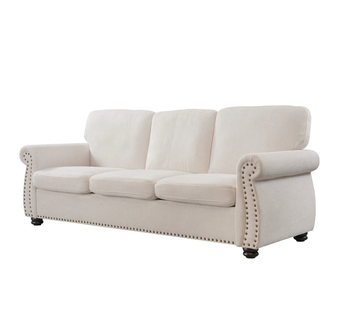 Soft Sofa, Upholstered 3 Seater Couch With High Density Foam, Loose Back Cushions And Turned Legs - view 10