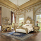 Bernadette - Eastern King Bed - White Synthetic Leather Fabric & Gold