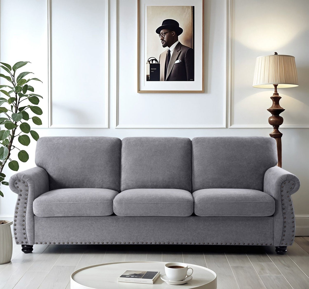 Soft Sofa, Upholstered 3 Seater Couch With High Density Foam, Loose Back Cushions And Turned Legs - view 3