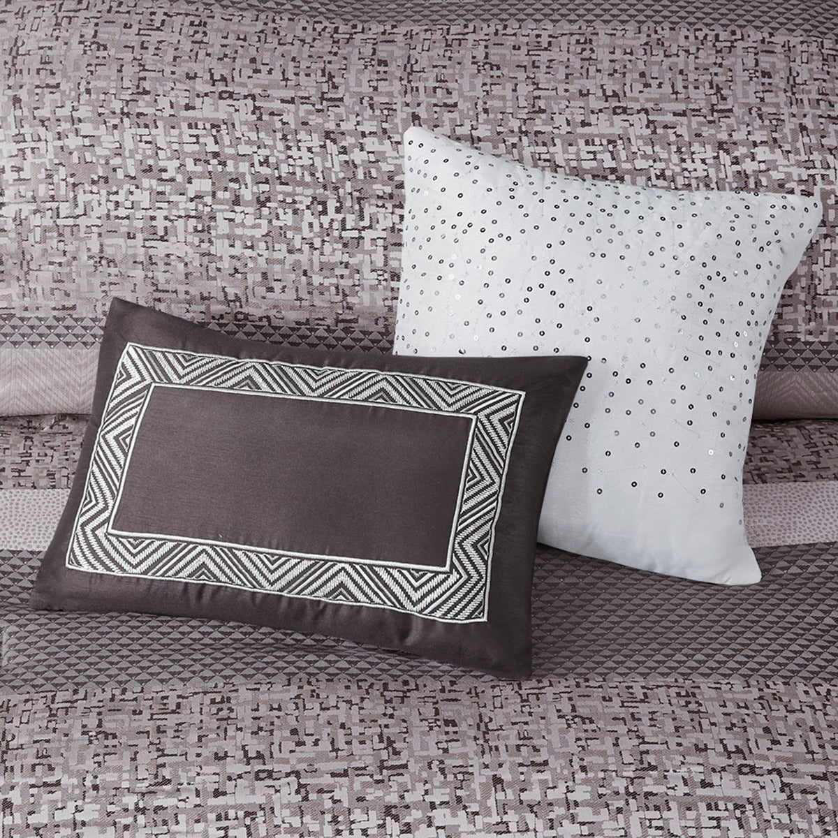 7 Piece Jacquard Comforter Set Grey/Taupe Queen